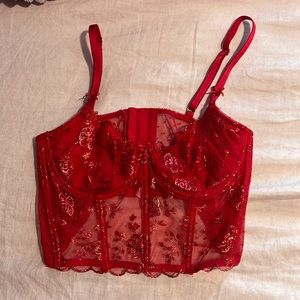 Victoria Secret Red Lace Lined Corset Top